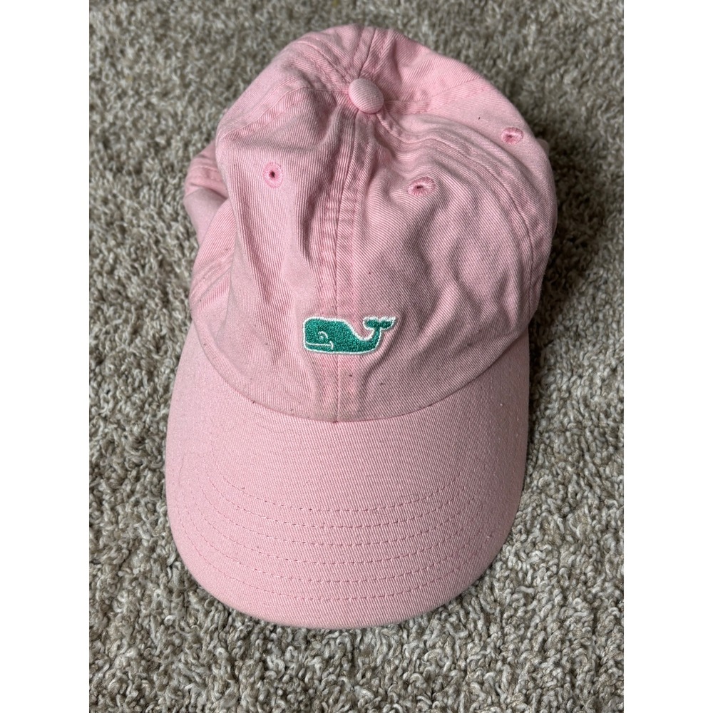 Vineyard Vines Pink Cotton Adjustable Baseball Cap Hat Green Whale Logo